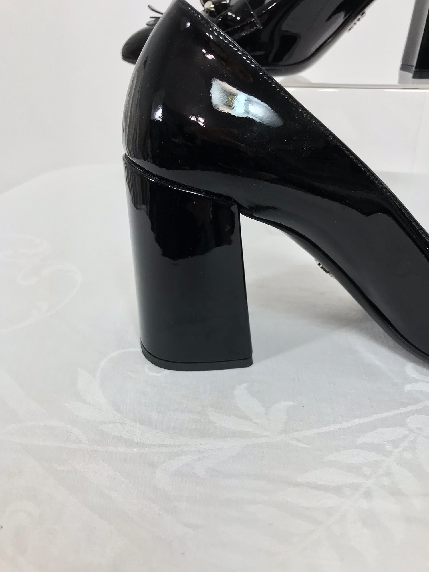 Women's Prada Kiltie Chain Pumps Black Patent Leather 38