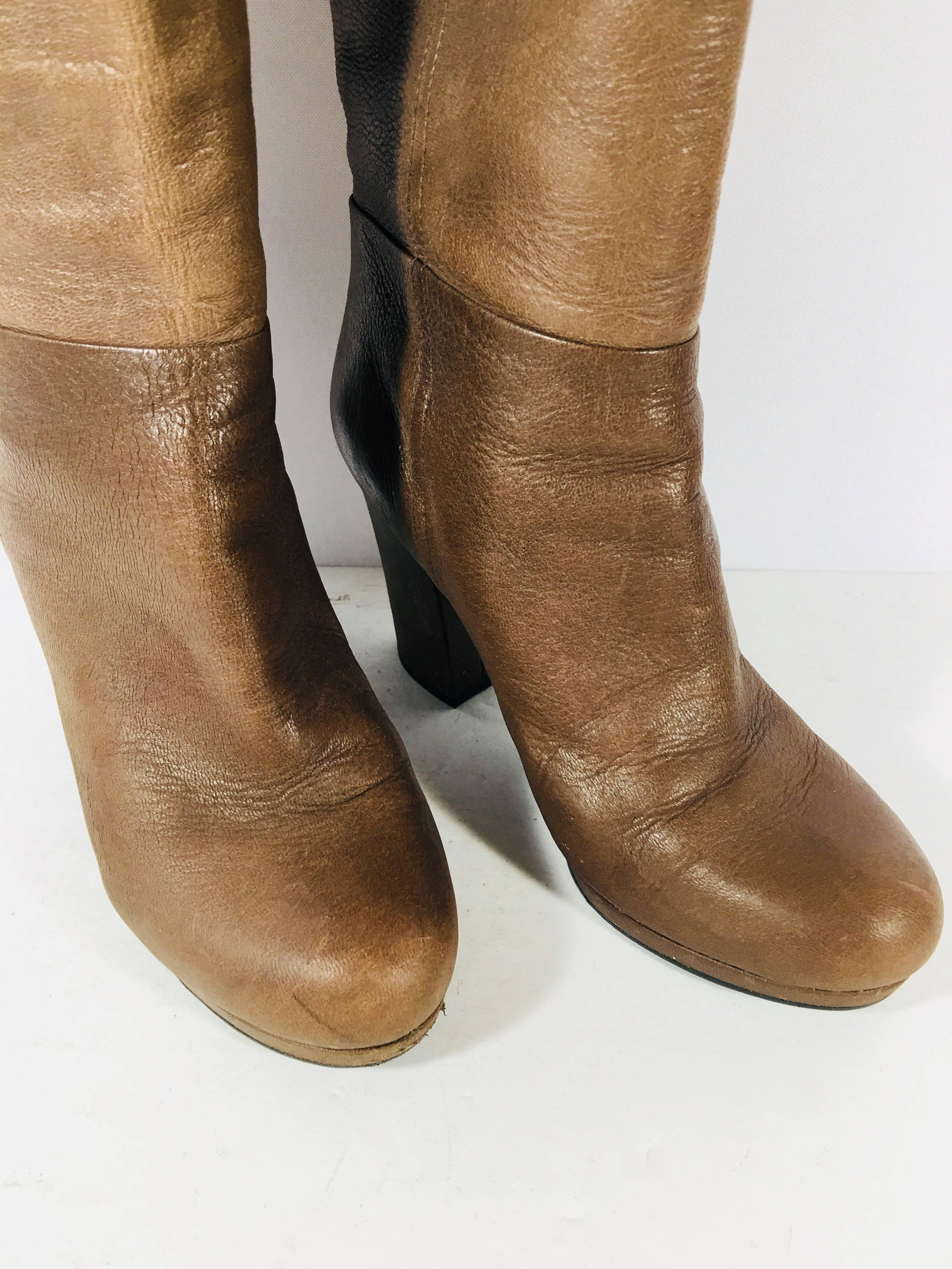 Prada Knee High Leather Boots In Excellent Condition In Bridgehampton, NY