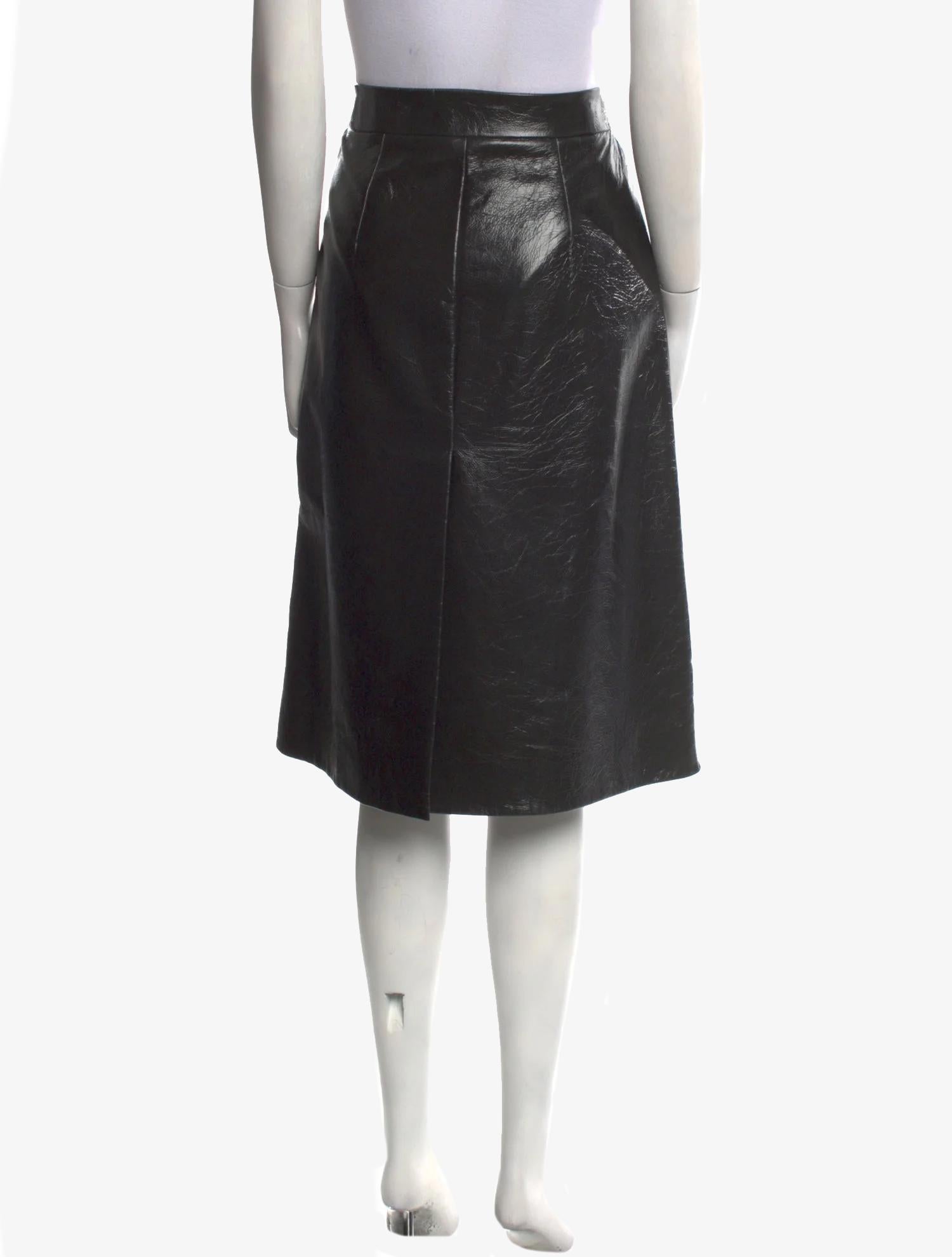 Falda Prada de piel hasta la rodilla con estampado de flores, 2019 Negro en venta