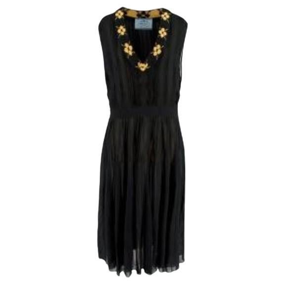 Prada Knit Trim Pleated Black Dress For Sale