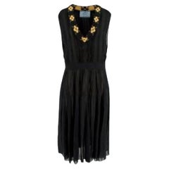 Prada Knit Trim Pleated Black Dress