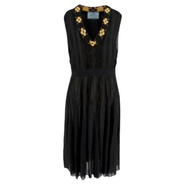 Prada Knit Trim Pleated Black Dress For Sale at 1stDibs