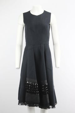 Prada Lace Trimmed Embellished Wool Blend Dress It 42 Uk 10