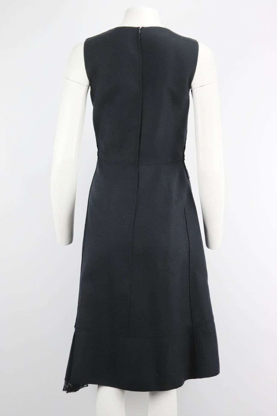 Prada Lace Trimmed Embellished Wool Blend Dress It 42 Uk 10 In Excellent Condition In London, GB