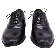 Prada Lace Up Brushed Oxford Shoes in Brown Leather