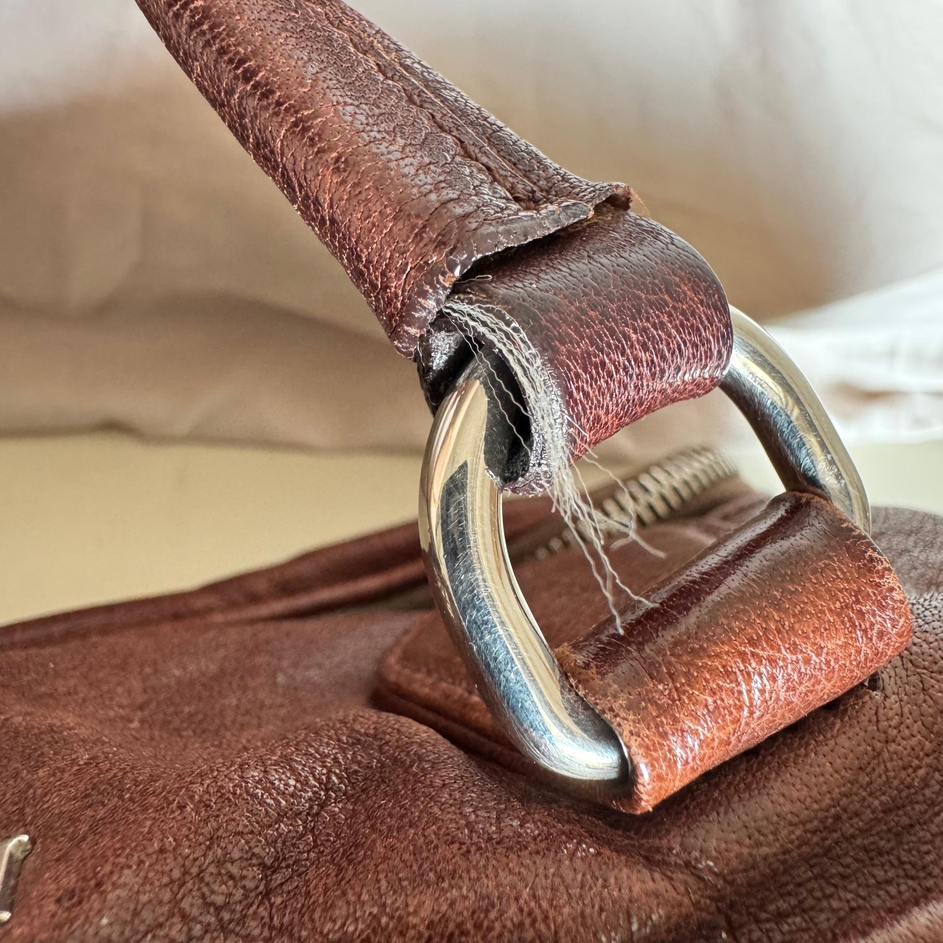 Prada Large Brown Washed Top Handle Bauletto Bag Calfksin Leather en vente 12