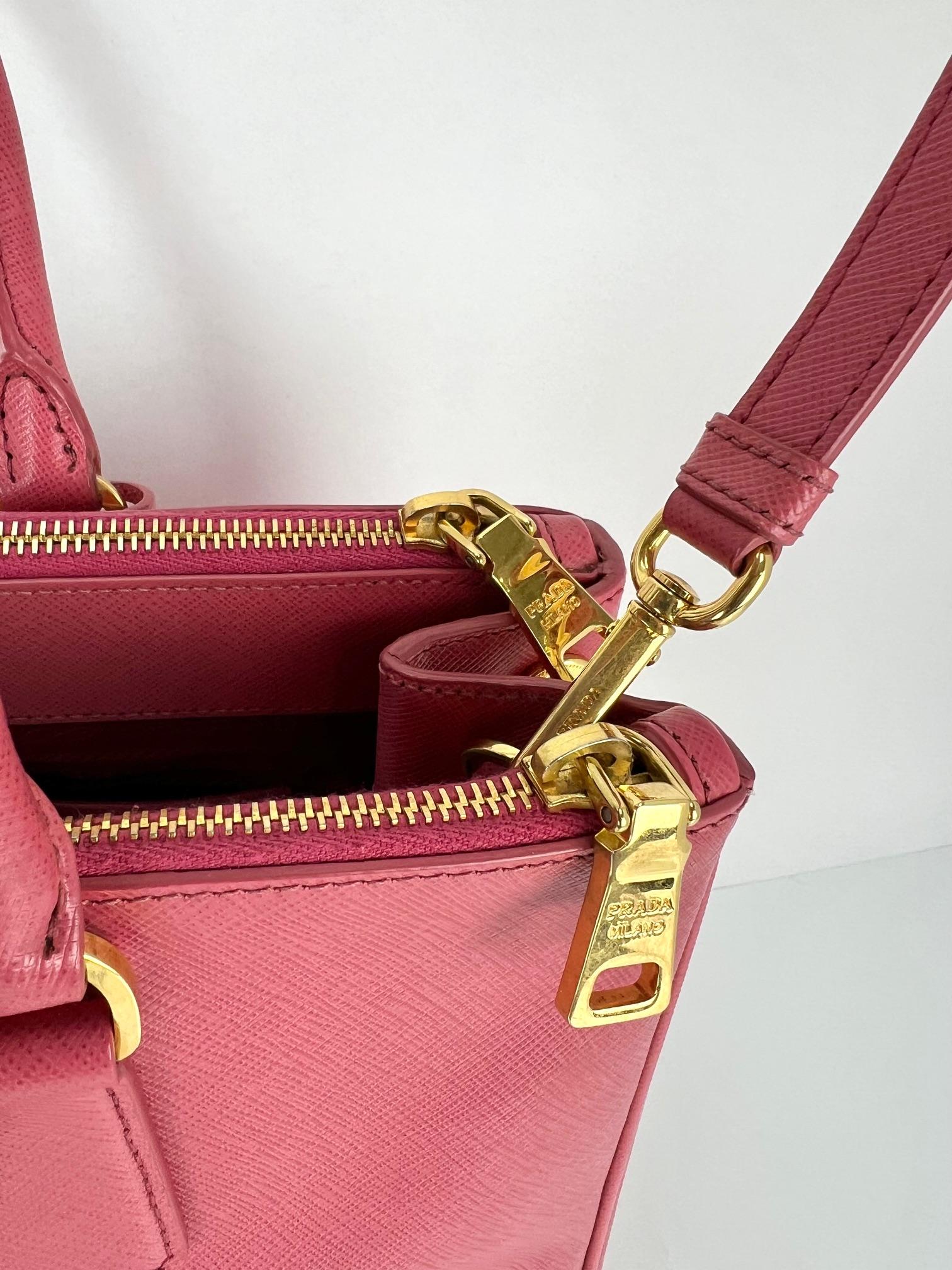 Prada Large Galleria Saffiano Leather Dark Pink Shoulder Bag For Sale 6