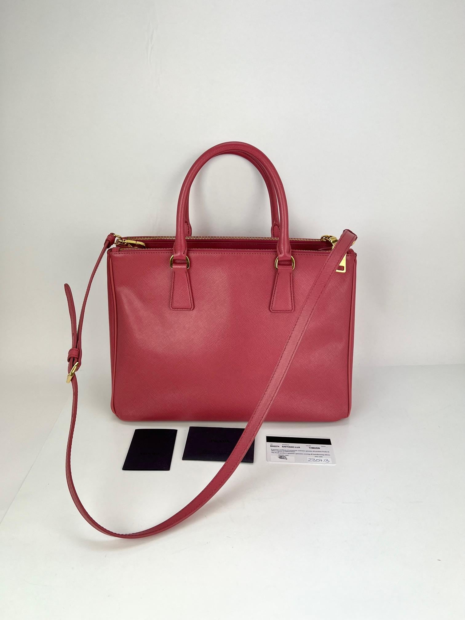 Prada Large Galleria Saffiano Leather Dark Pink Shoulder Bag For Sale 7