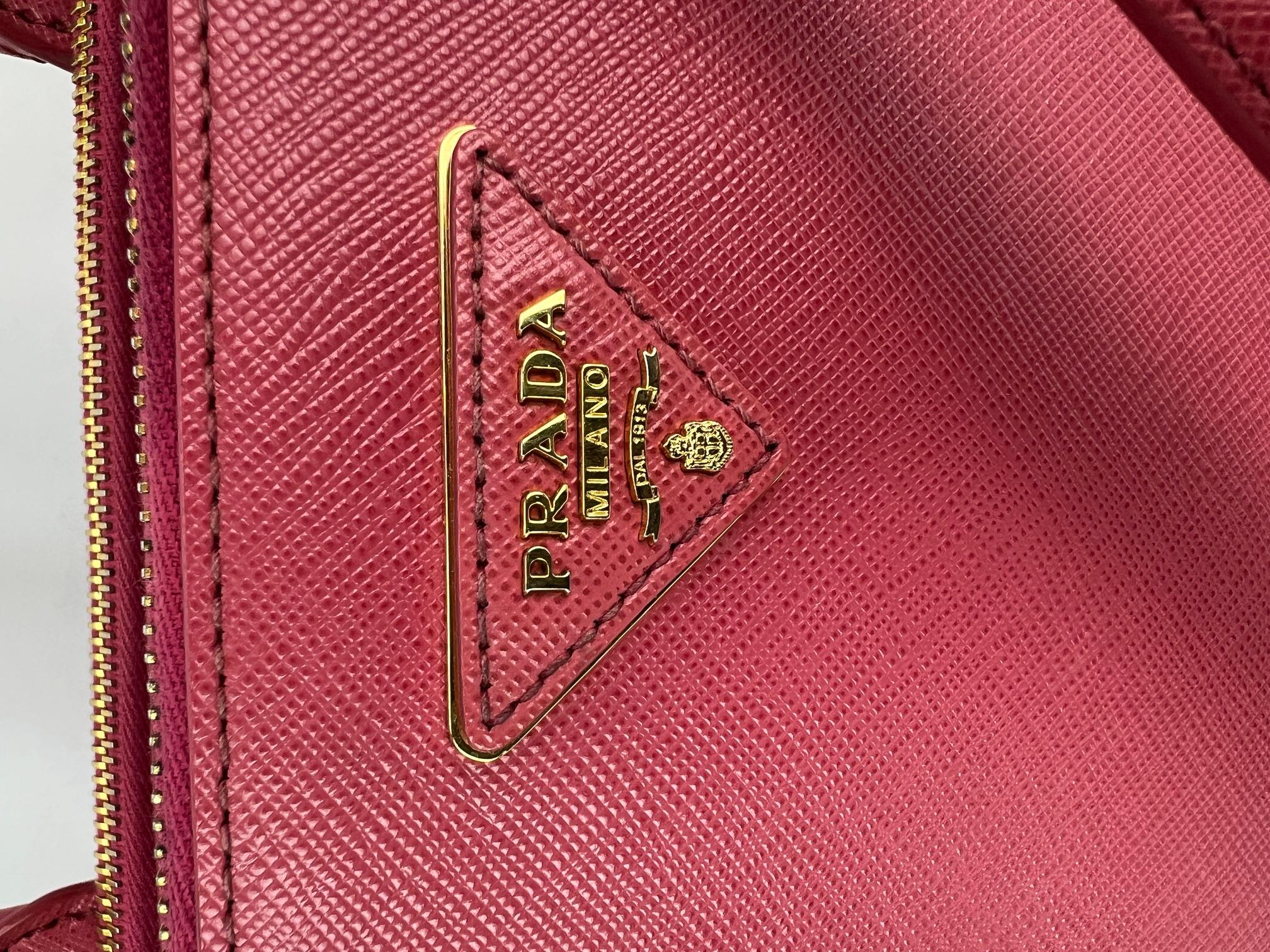 Prada Large Galleria Saffiano Leather Dark Pink Shoulder Bag For Sale 8