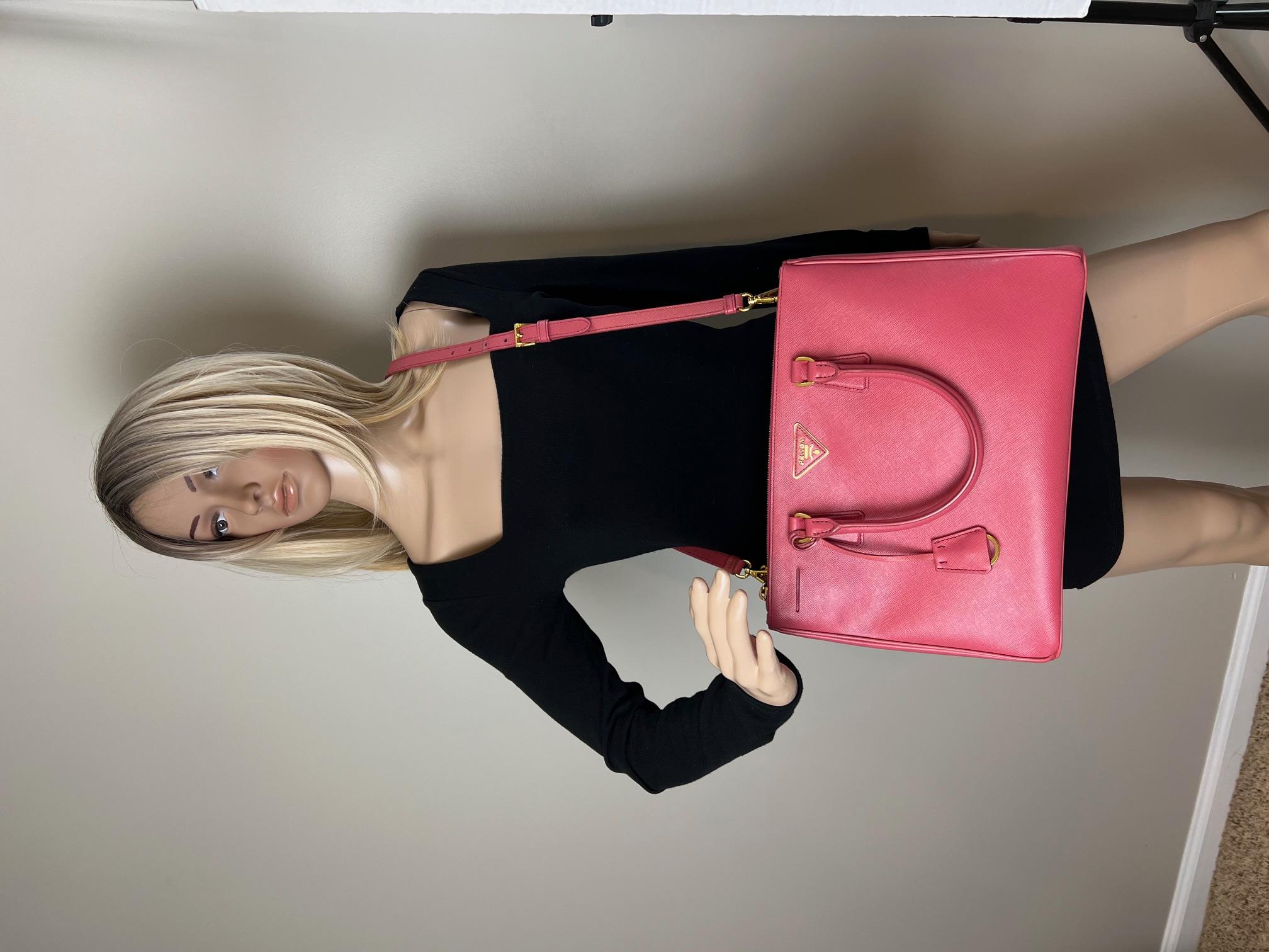 Prada Large Galleria Saffiano Leather Dark Pink Shoulder Bag For Sale 1
