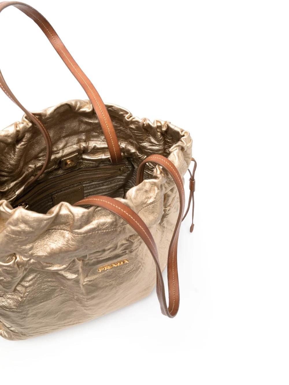 Women's Prada Large Gold Tone Leather Tote Bag
