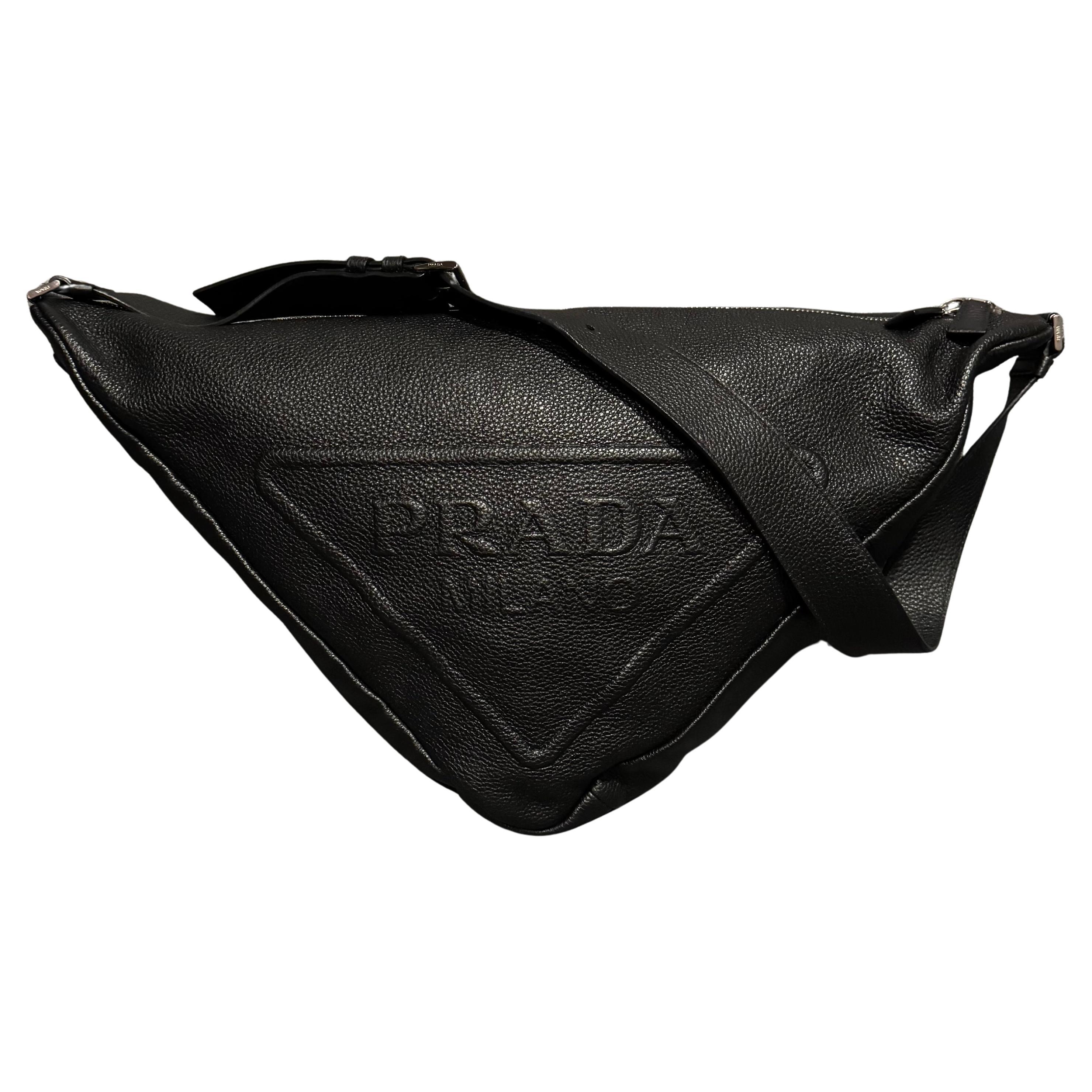 Prada Large Vitello Daino Black Leather Triangle Bag