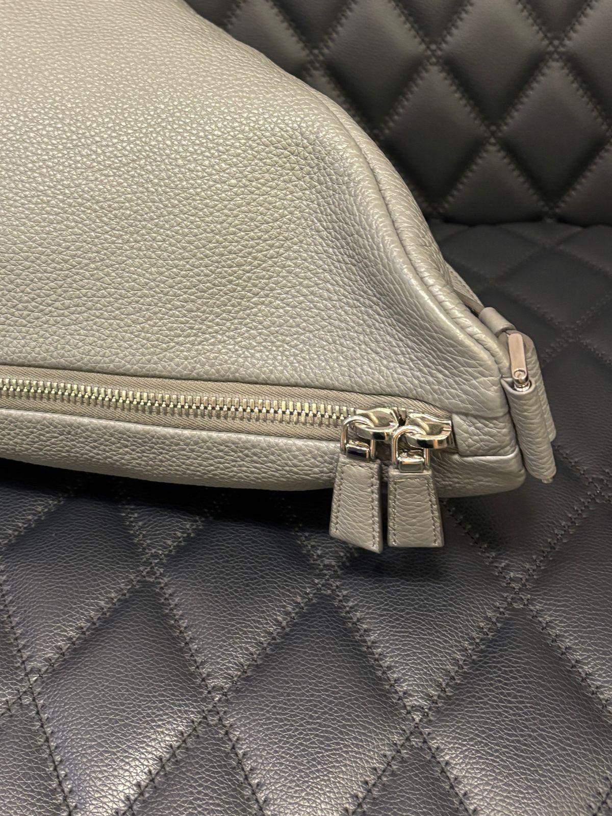 Prada Large Vitello Daino Grey Leather Triangle Bag For Sale 6