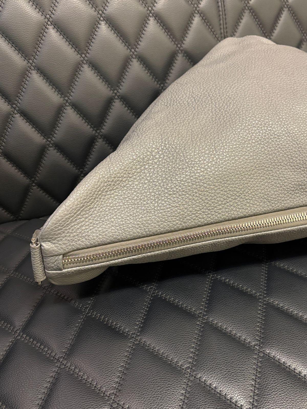 Prada Large Vitello Daino Grey Leather Triangle Bag For Sale 9