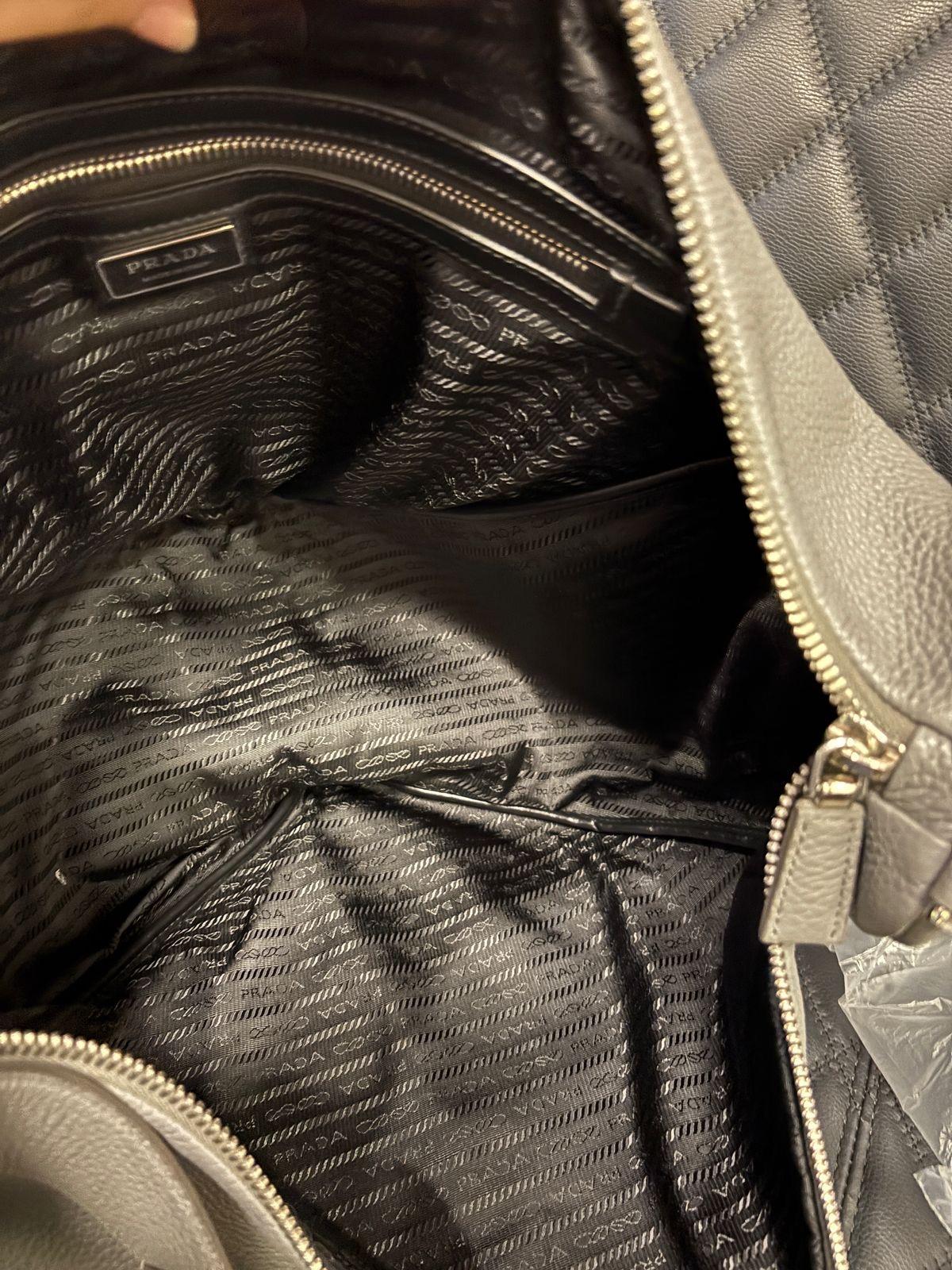 Brown Prada Large Vitello Daino Grey Leather Triangle Bag For Sale