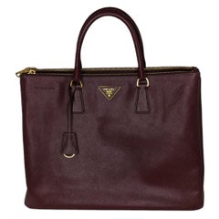 Prada Large Wine Saffiano Lux Double Zip Galleria Tote