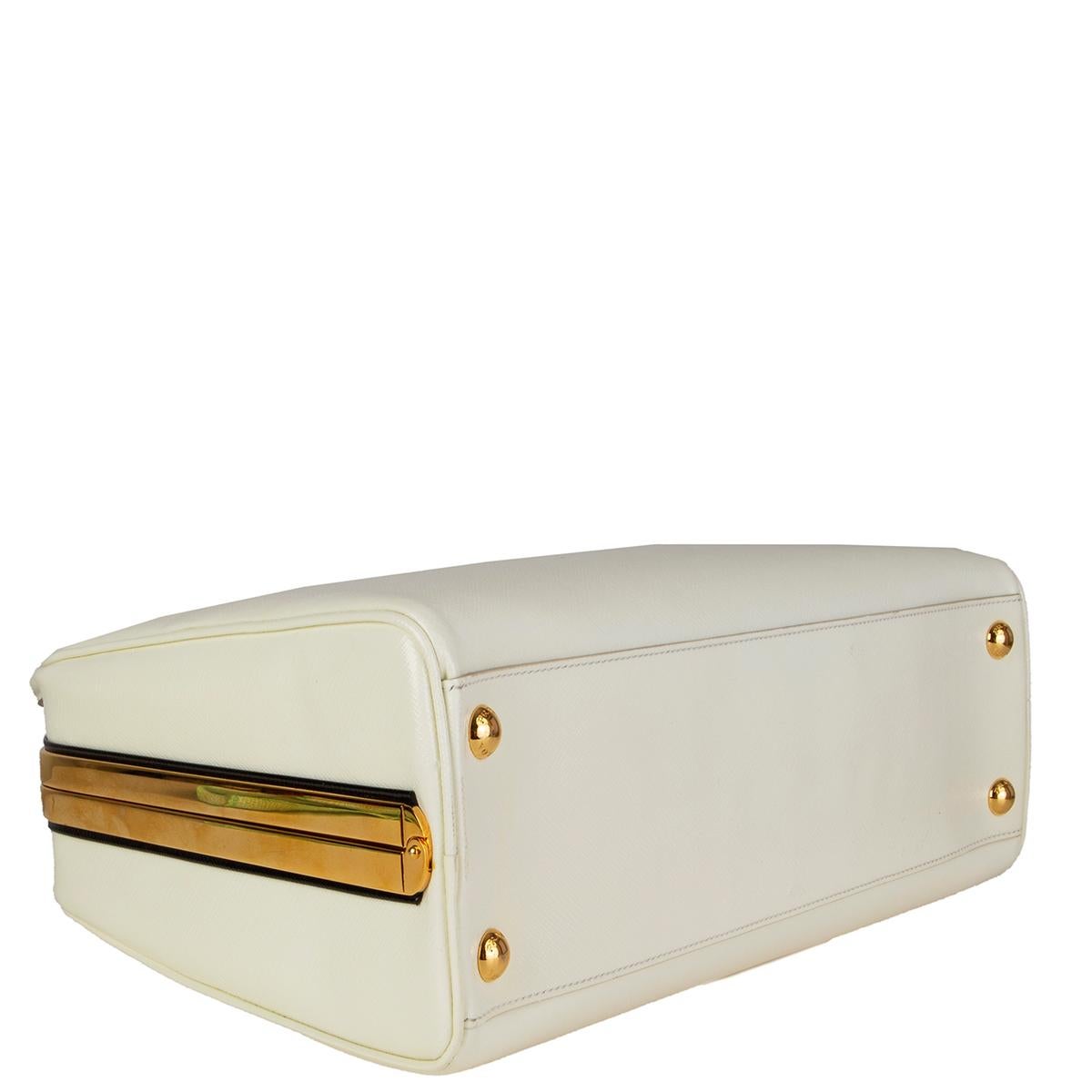 White PRADA Larice white Saffiano Vernic leather BL808F Top Handle Bag