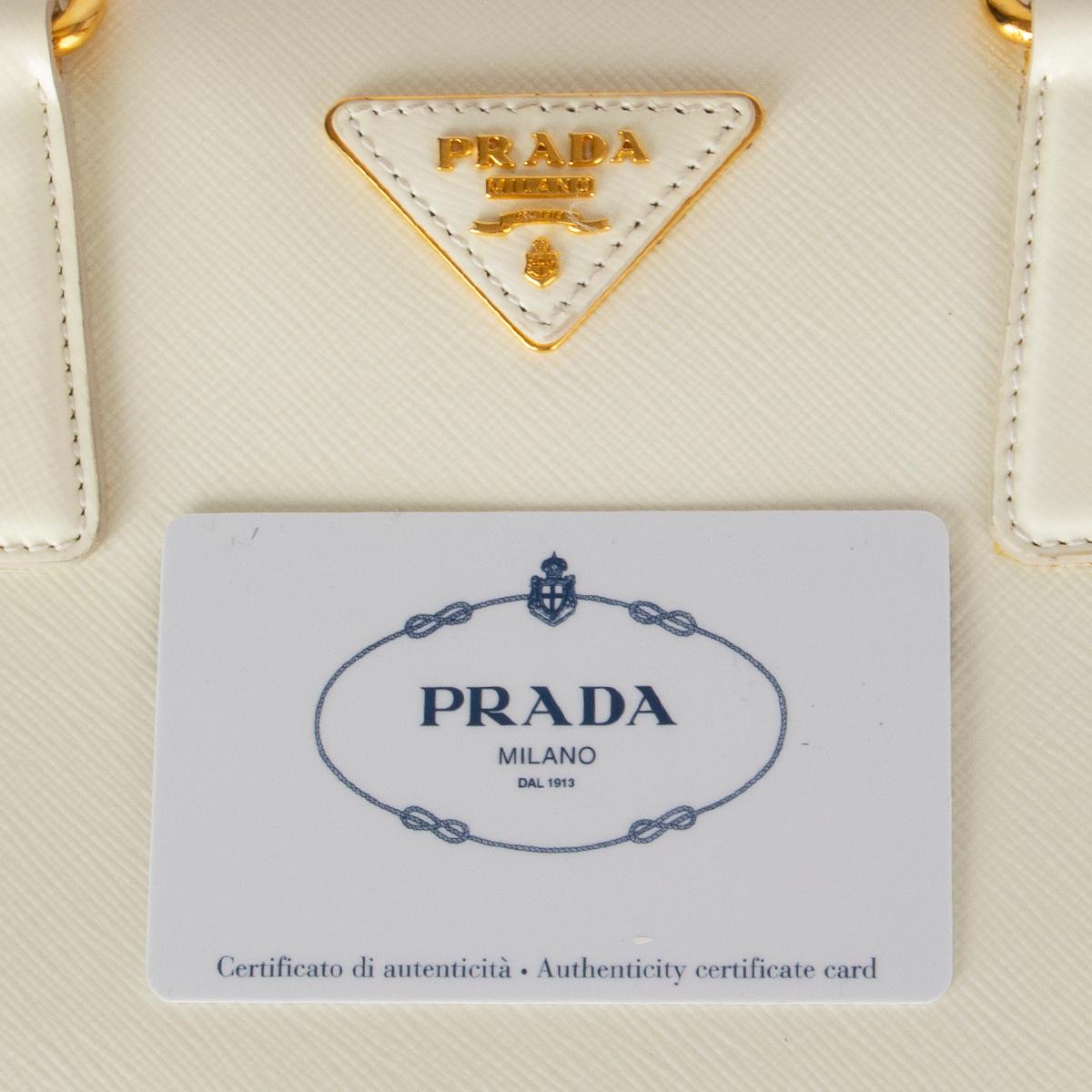 Women's PRADA Larice white Saffiano Vernic leather BL808F Top Handle Bag