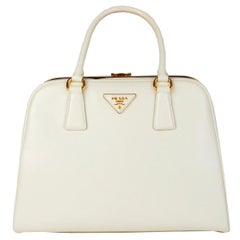 PRADA Larice white Saffiano Vernic leather BL808F Top Handle Bag