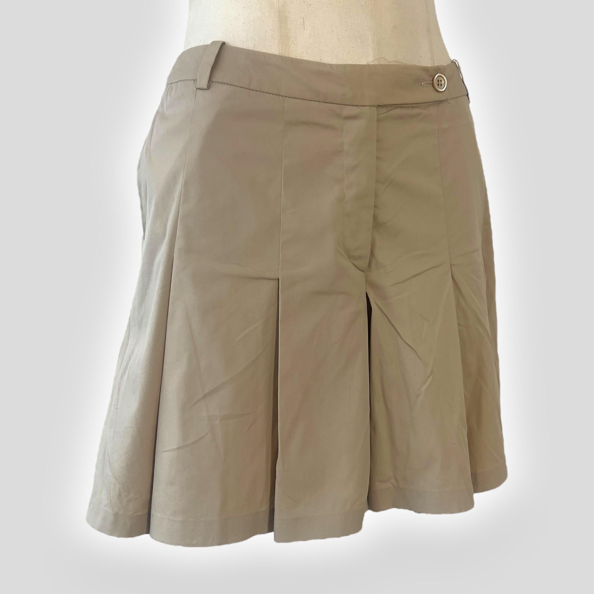 Prada Late 90s Khaki Pleated Skort For Sale 1