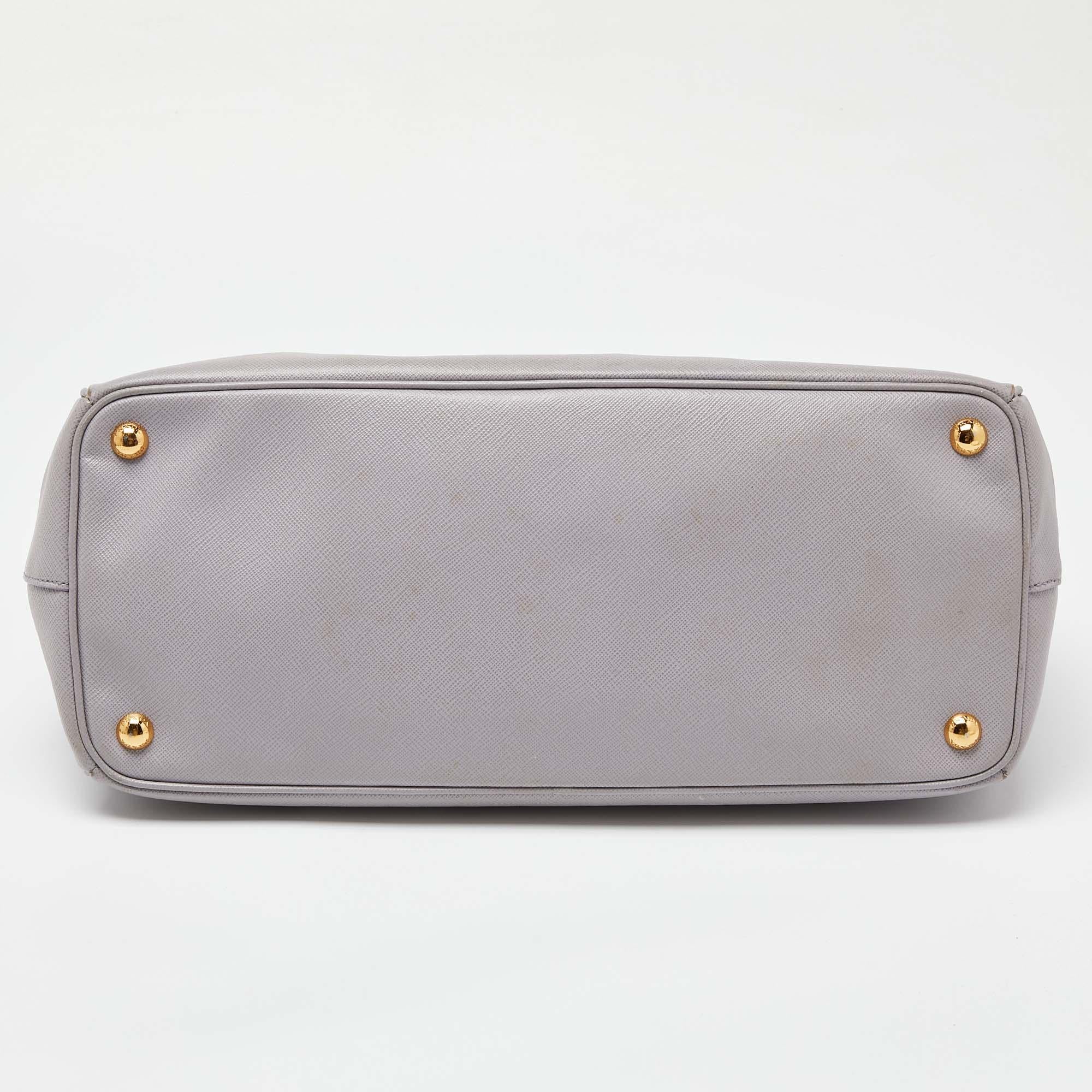 Prada Lavender Saffiano Lux Leather Large Galleria Double Zip Tote For Sale 1