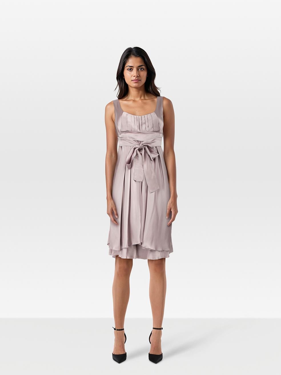 Prada Lavender Silk Pleated Tie Detail Dress Size S For Sale