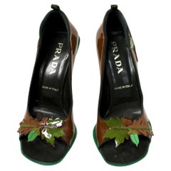 Prada Leaf Applique Patent Leather Heels circa 1999