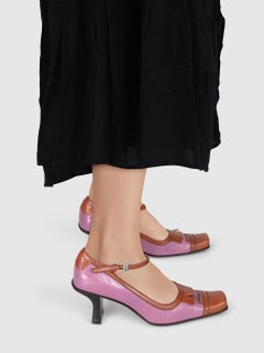 Prada Leather Ankle Strap Fringe Heels Size IT 37.5