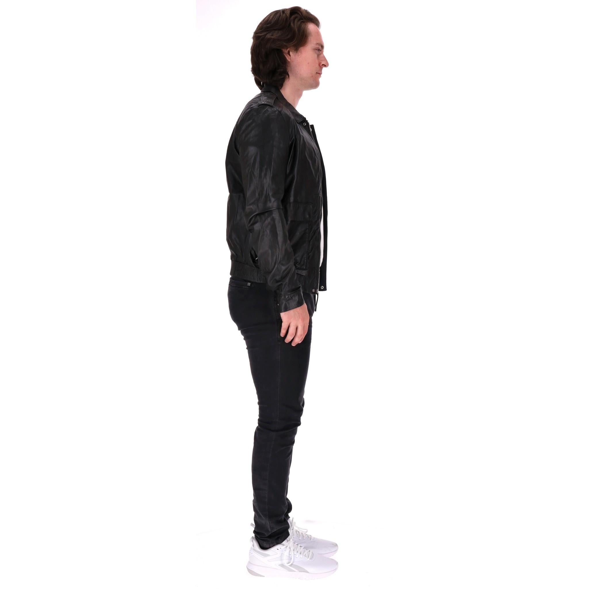 Black Prada Leather Bomber Jacket For Sale