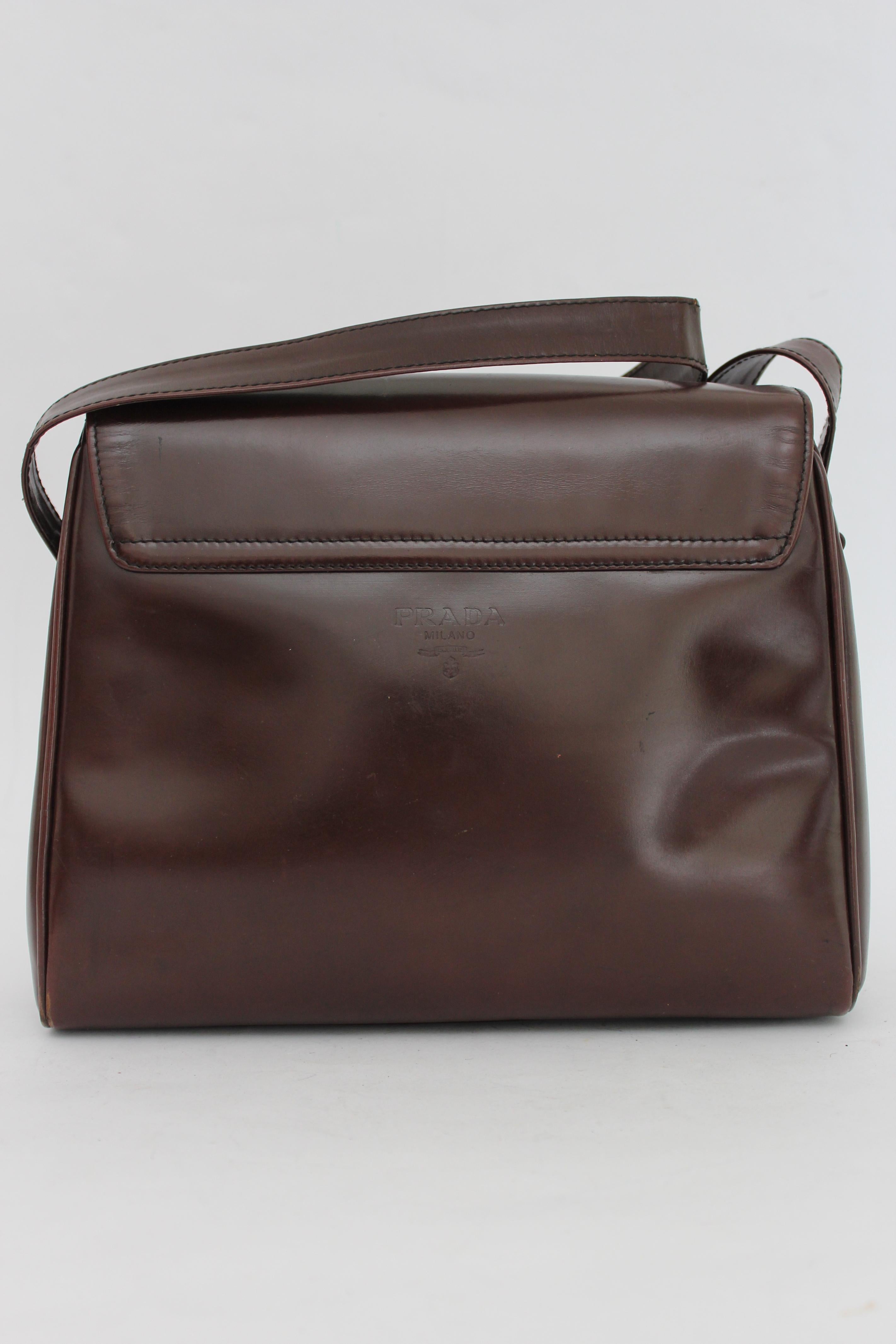 Black Prada Leather Brown Shoulder Bag 1990s