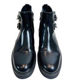 Prada Leather Buckle Detailed Combat Boots