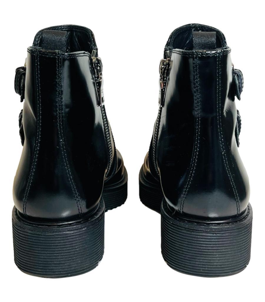Prada Leather Buckle Detailed Combat Boots In Good Condition For Sale In London, GB
