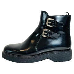 Prada Leather Buckle Detailed Combat Boots