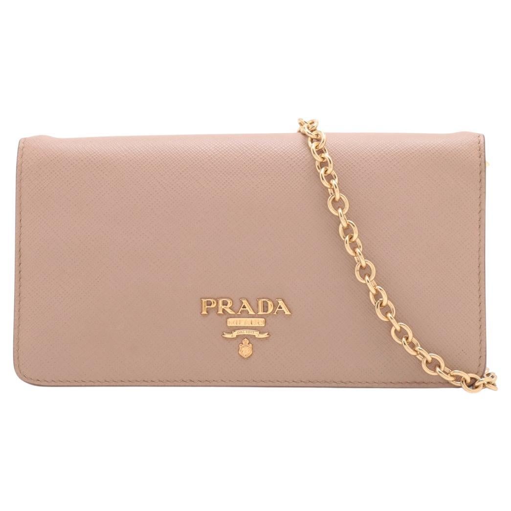 Prada Leather Chain Wallet Beige