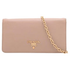 Prada Leather Chain Wallet Beige