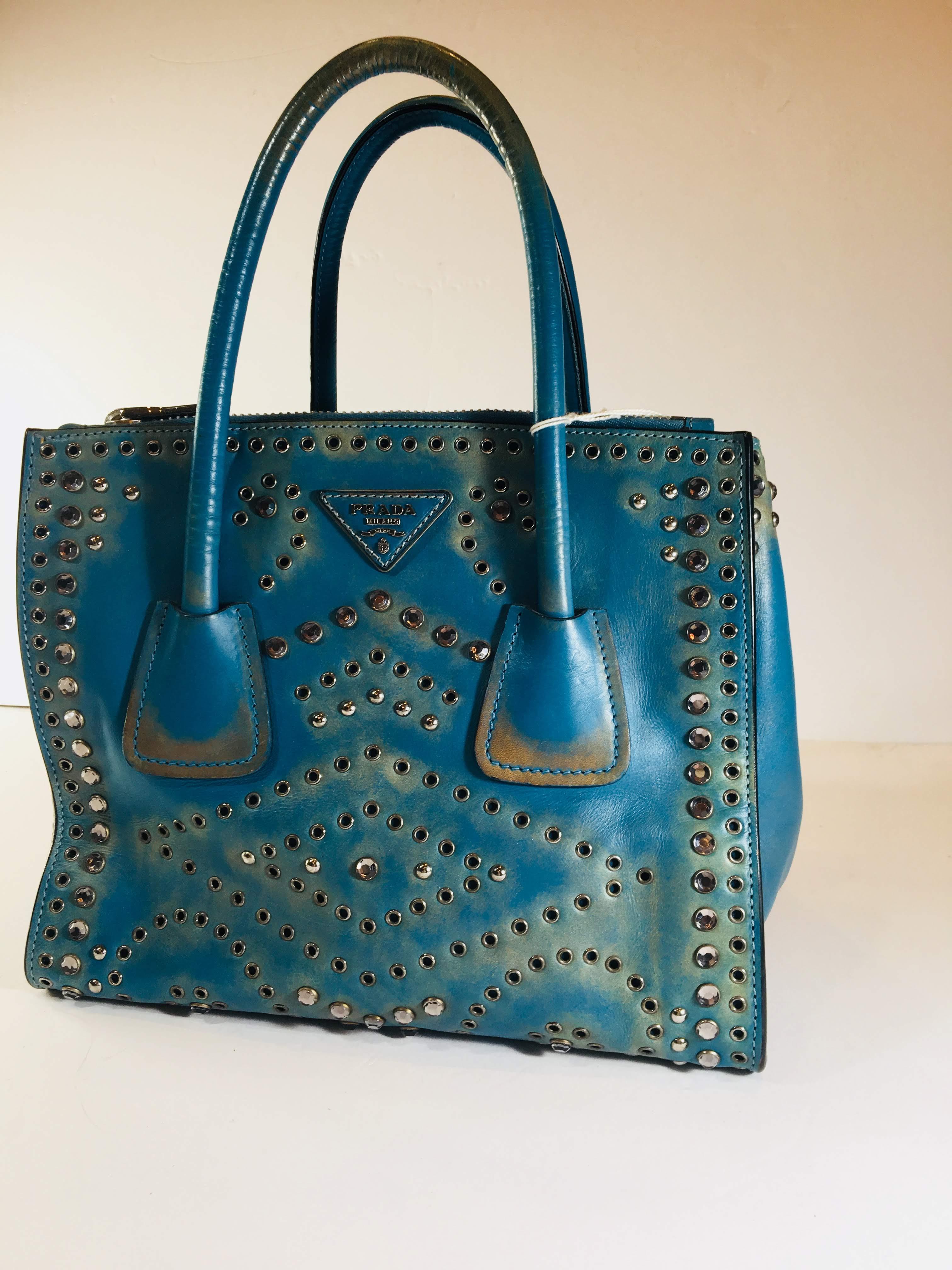 Blue Prada Leather Handle Bag 