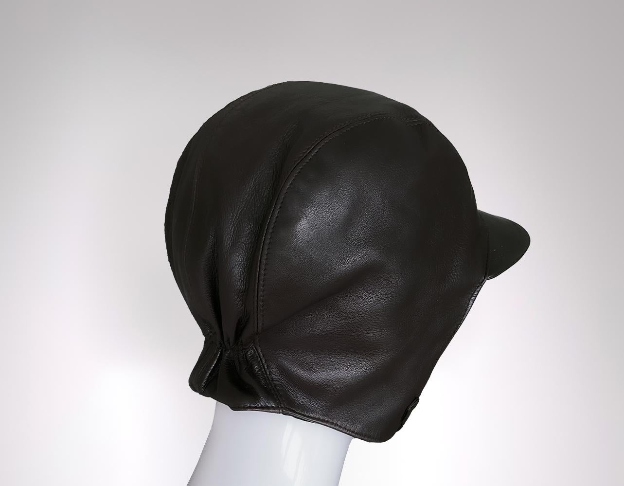 PRADA Leather Hat Rare Cap Visor Equestrian Aviator For Sale 1
