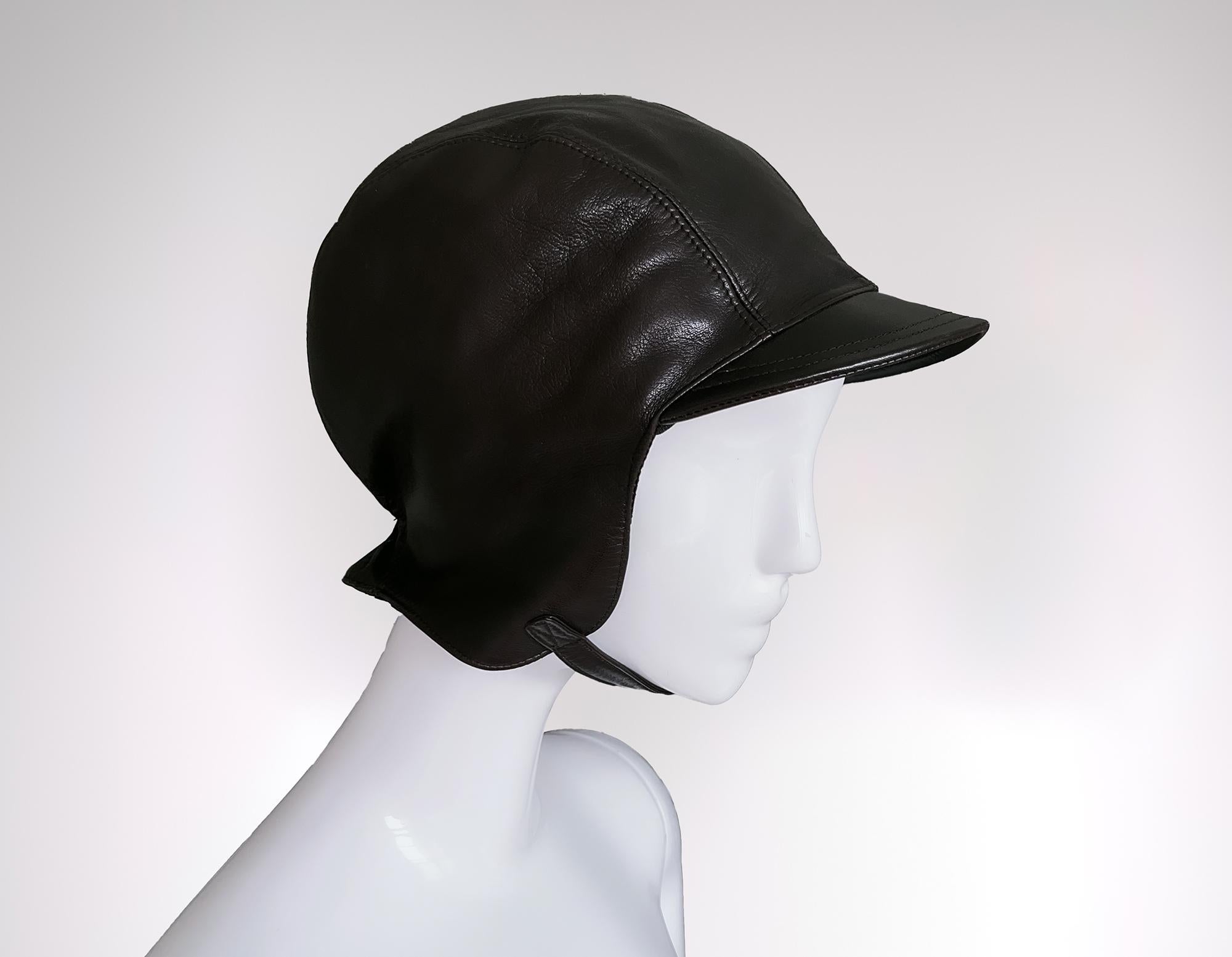PRADA Leather Hat Rare Cap Visor Equestrian Aviator In Excellent Condition For Sale In Berlin, BE