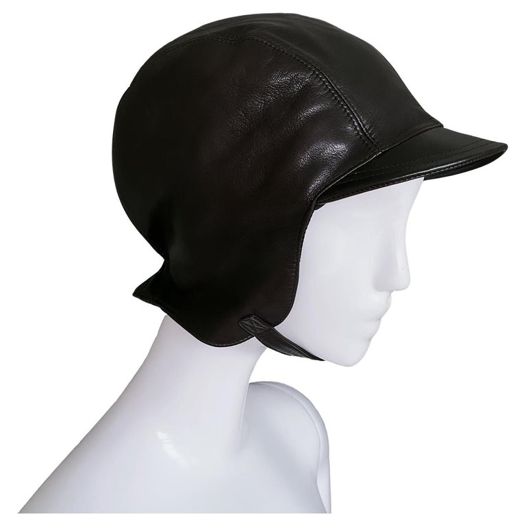 PRADA Leather Hat Rare Cap Visor Equestrian Aviator For Sale at 