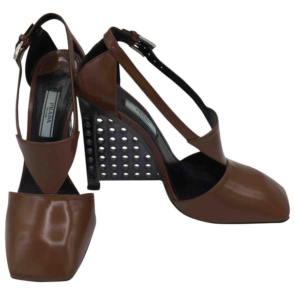 Prada Leather Heels in Brown For Sale