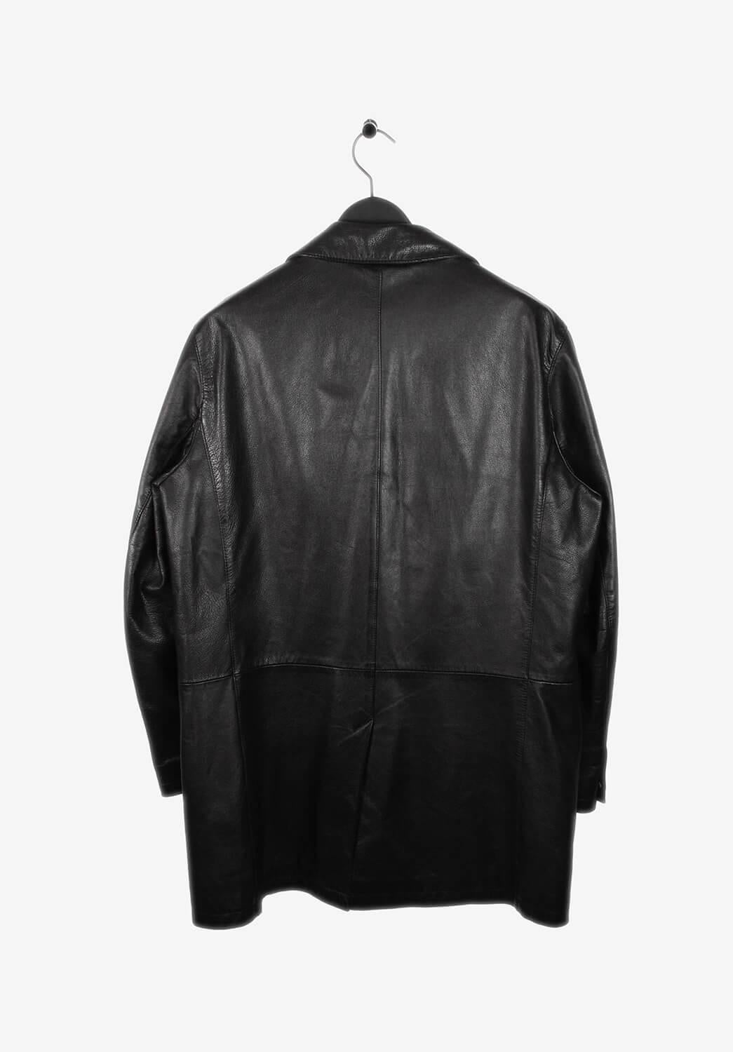 Prada Leather Long Parka Style Buttoned Men Car Over Coat Size 54IT (Large) In Excellent Condition In Kaunas, LT