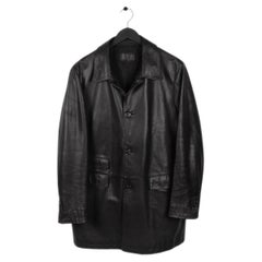 Prada Leather Long Parka Style Buttoned Men Car Over Coat Size 54IT (Large)