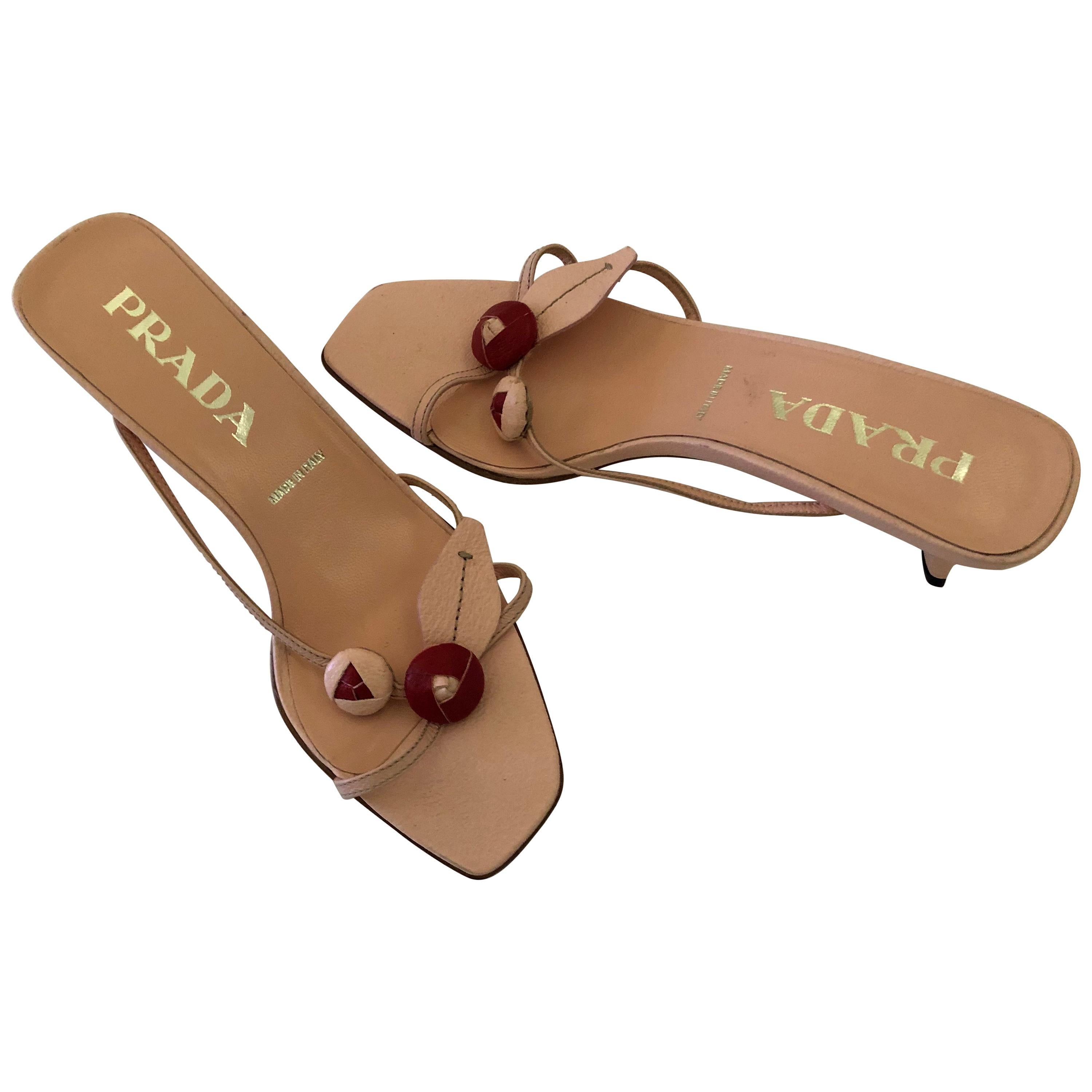 Prada Leather Pink and Red Berry Vintage Sandals For Sale at 1stDibs