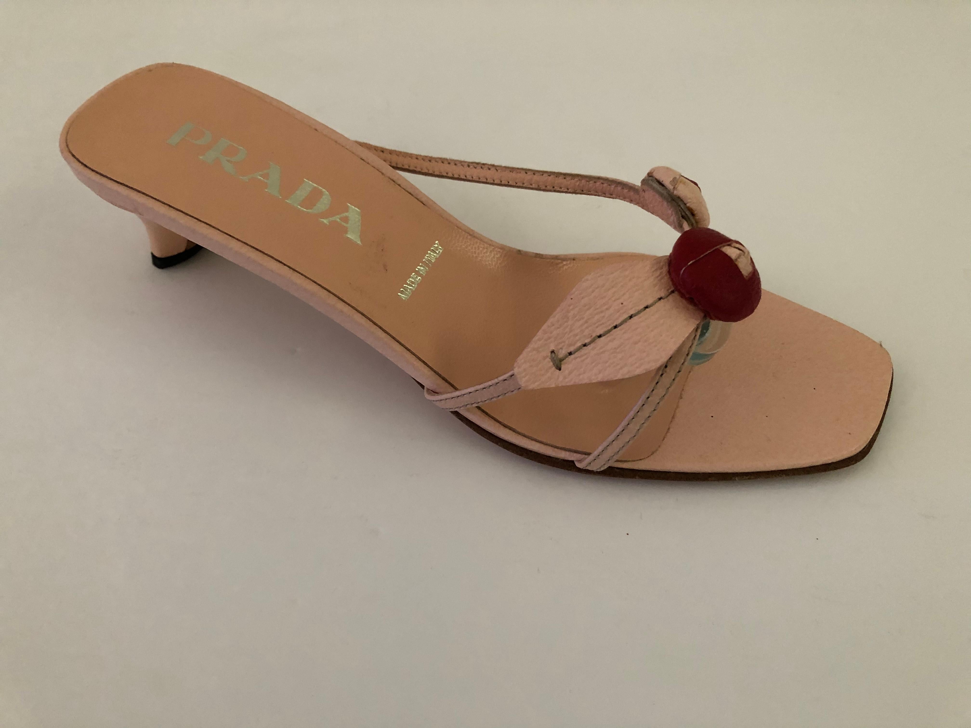 Mid-Century Modern Prada Leather Pink and Red Berry Vintage Sandals