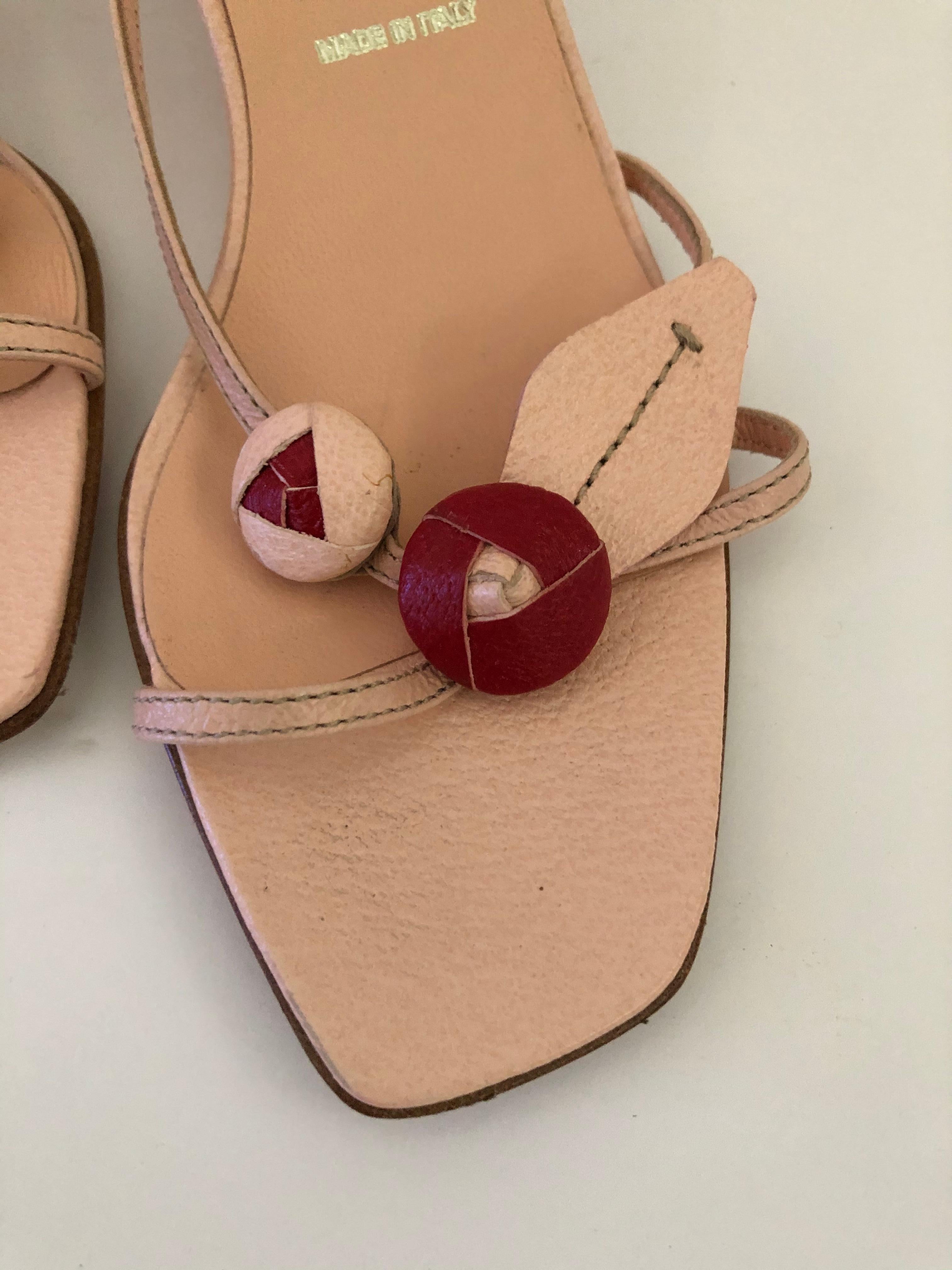 Italian Prada Leather Pink and Red Berry Vintage Sandals