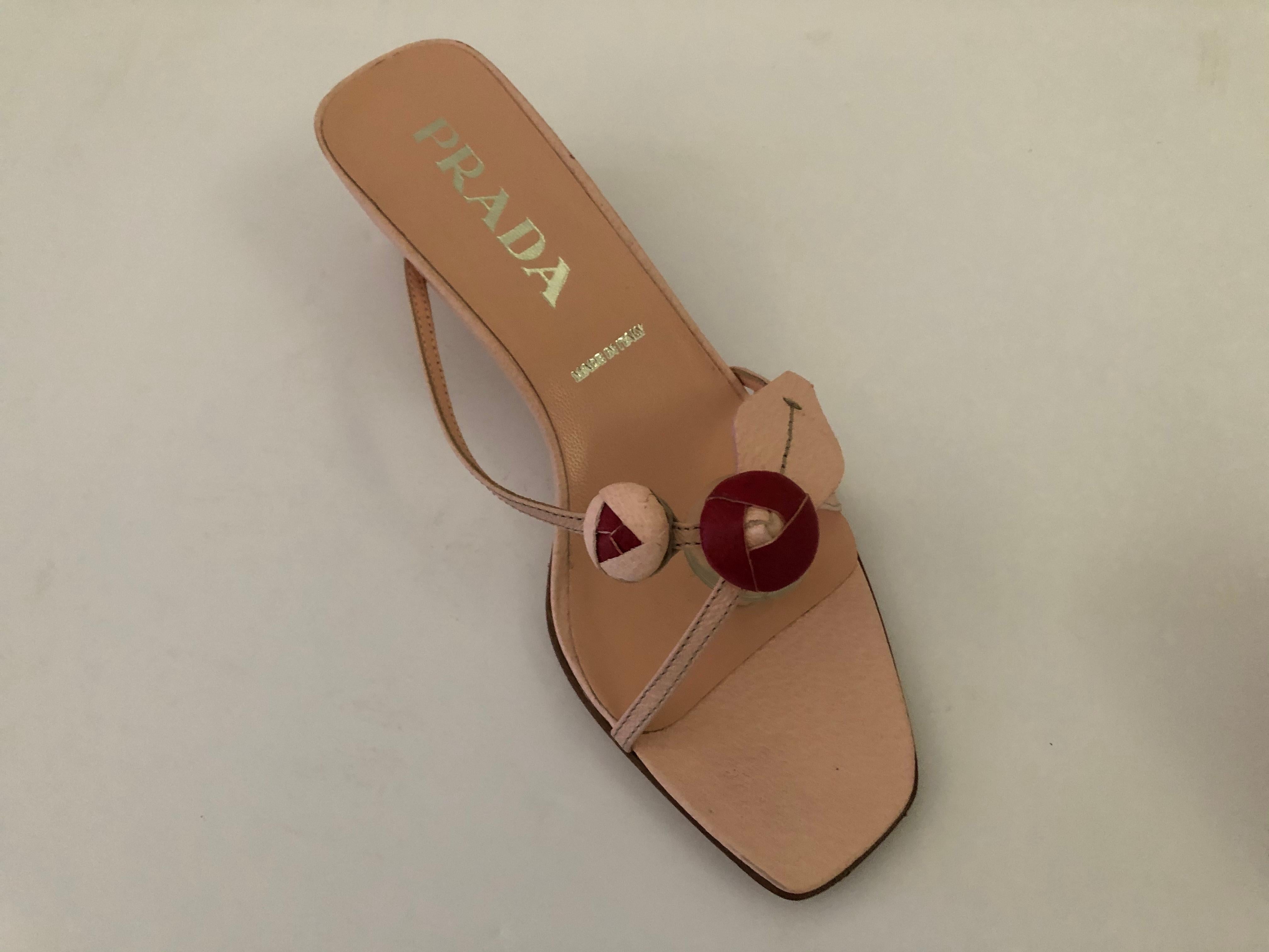 Appliqué Prada Leather Pink and Red Berry Vintage Sandals