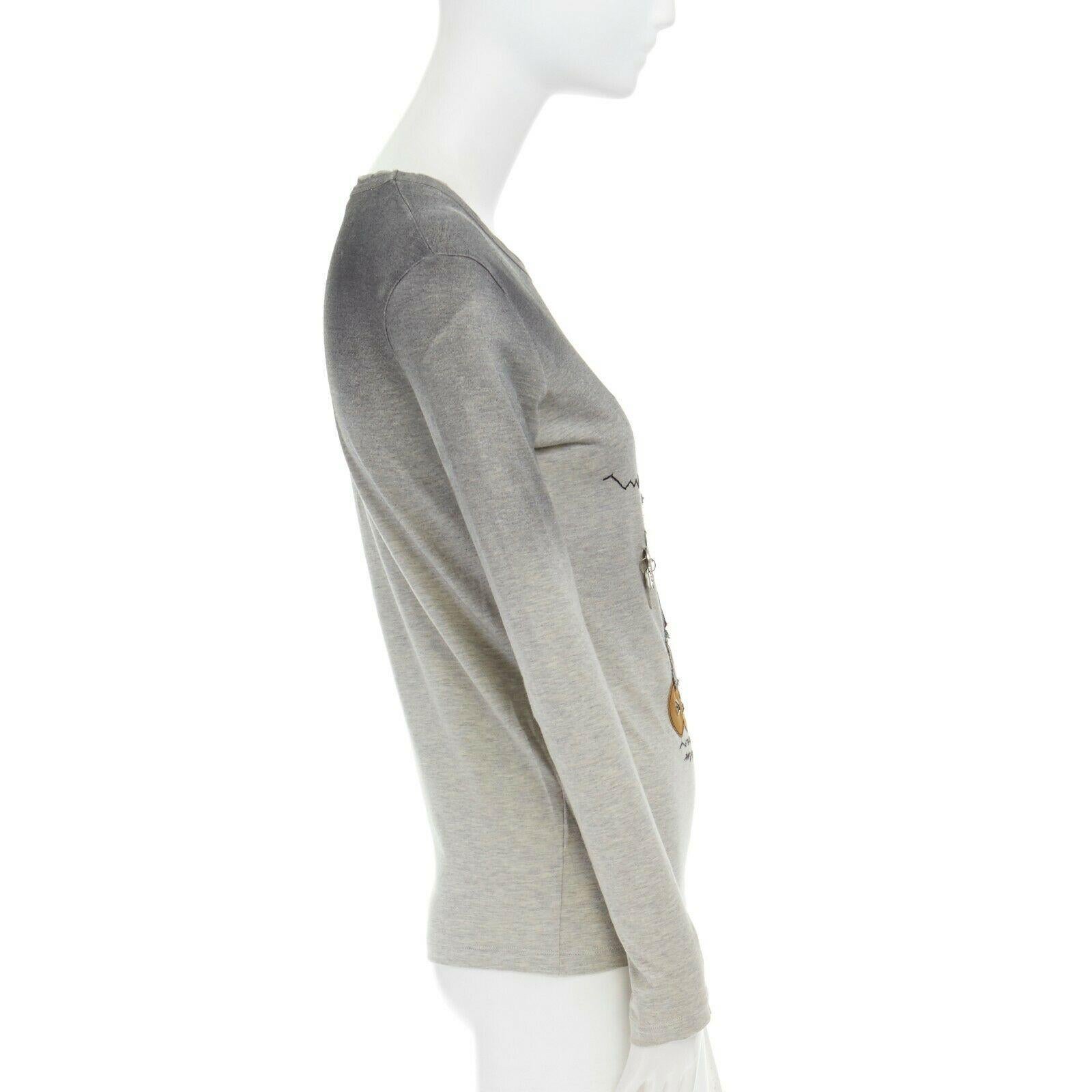 Donna PRADA top a maniche lunghe grigio sfumato impreziosito da hardware robotico XS