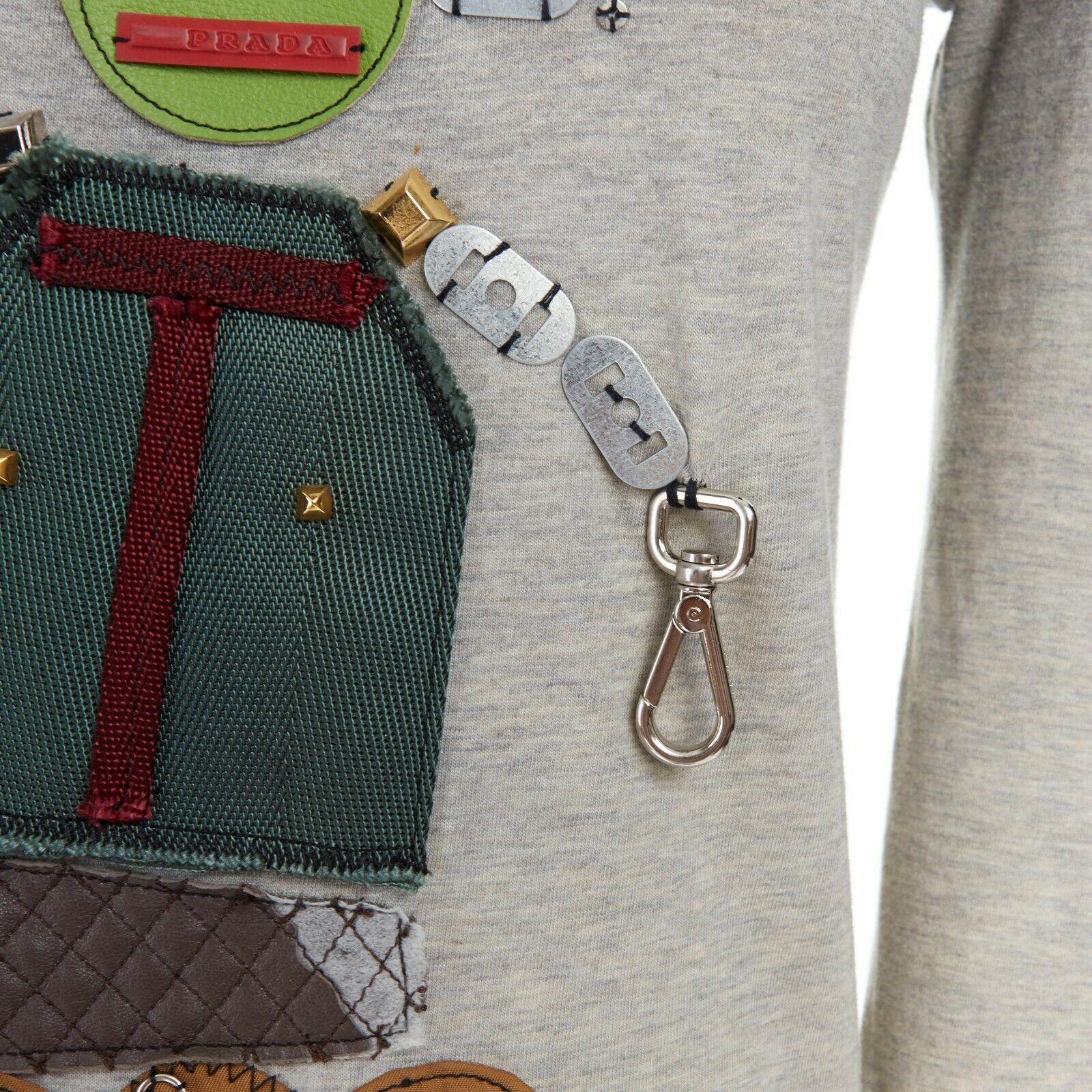 PRADA top a maniche lunghe grigio sfumato impreziosito da hardware robotico XS 4