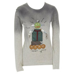 PRADA top de manga larga gris degradado con adornos de piel de robot XS