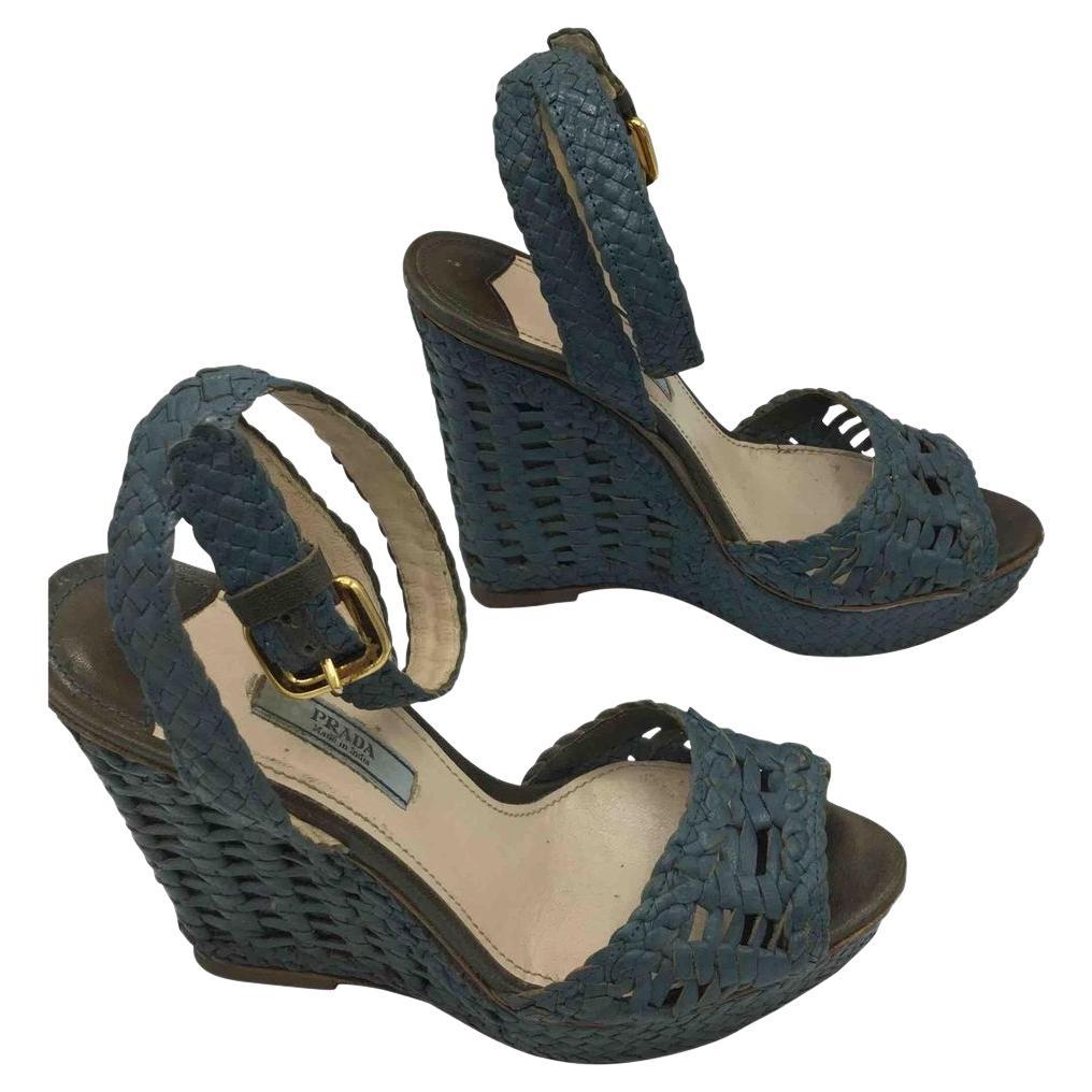 Prada Leather Sandals in Blue For Sale at 1stDibs